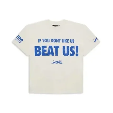 Blue and White Hellstar Sports Beat Us Print Shirt