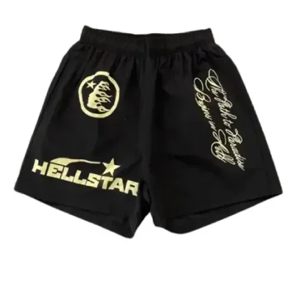 Hellstar Yellow Logo Black Shorts